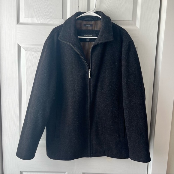 Mens Wool Blend Claiborne Zip Up Coat Size Size Medium Black - Picture 1 of 6